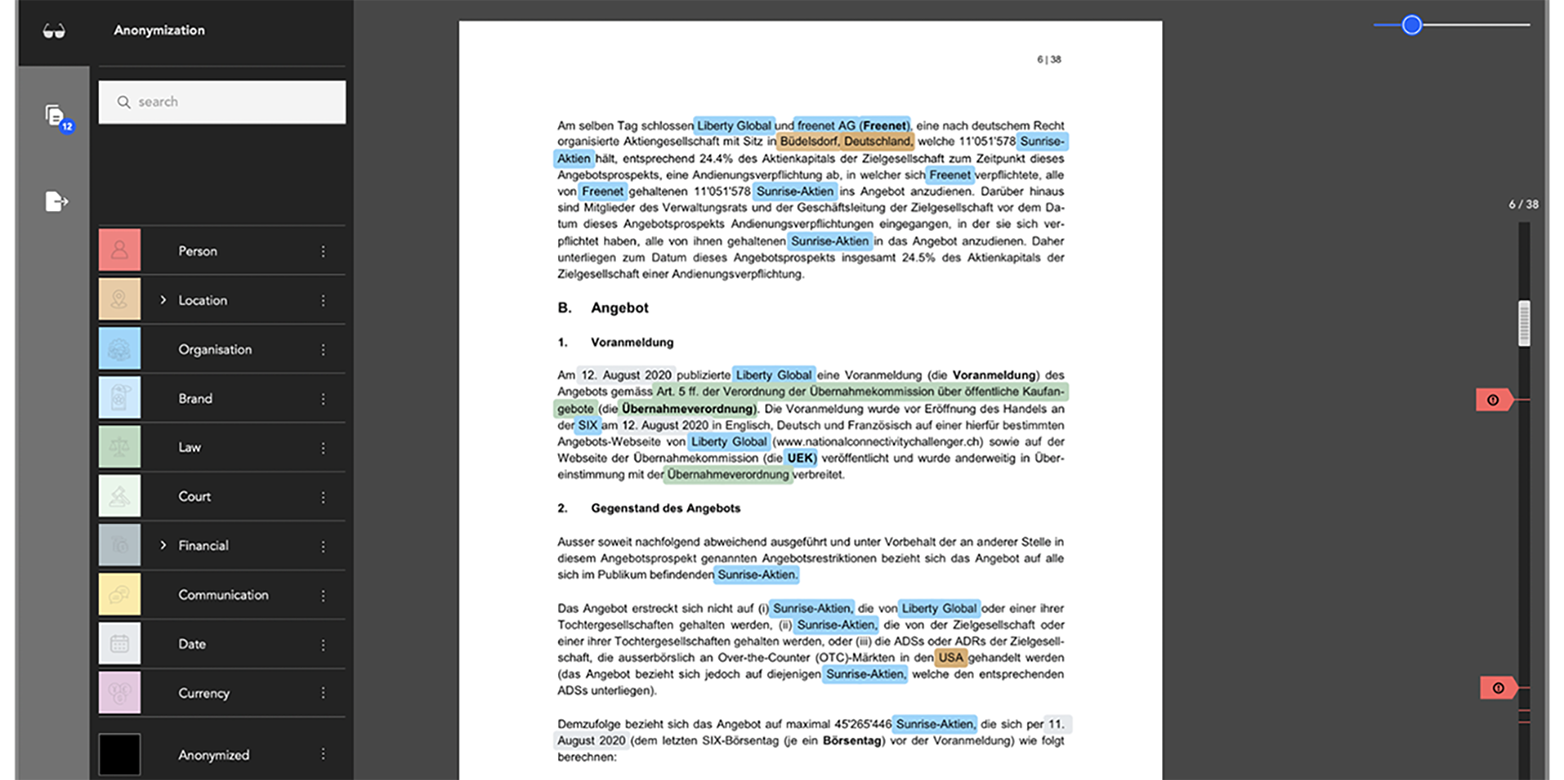 Beispielseite mit markiertem Text in verschiedenen Farben