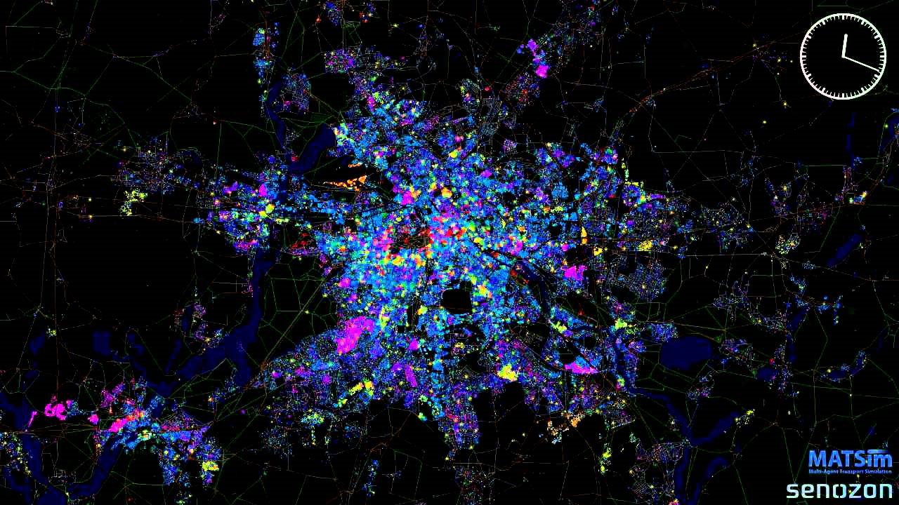 Enlarged view: Simulation of the transport system of an entire city (Berlin).