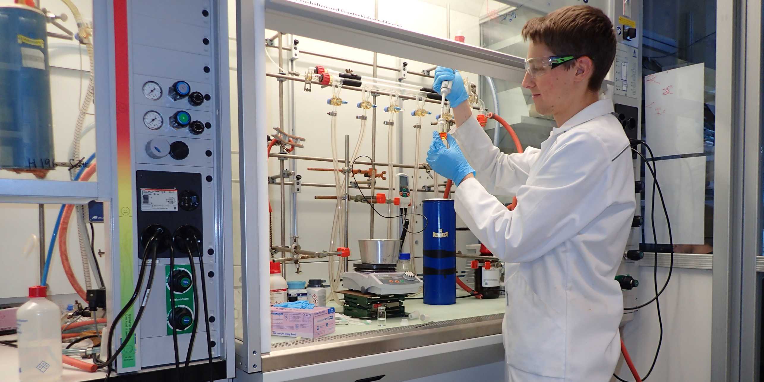 PhD student Christopher Gordon in laboratory