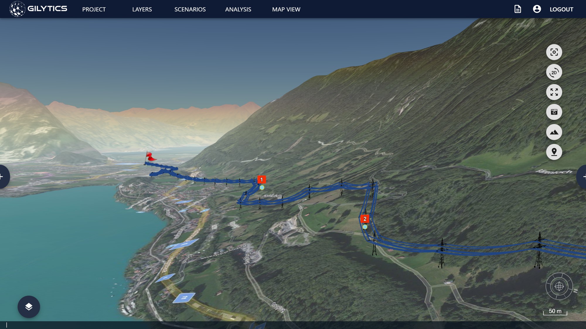 Visualisatioin of landscape with power lines