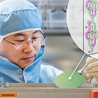 Dr. Zhaochu Luo working on a logic-in-memory device.