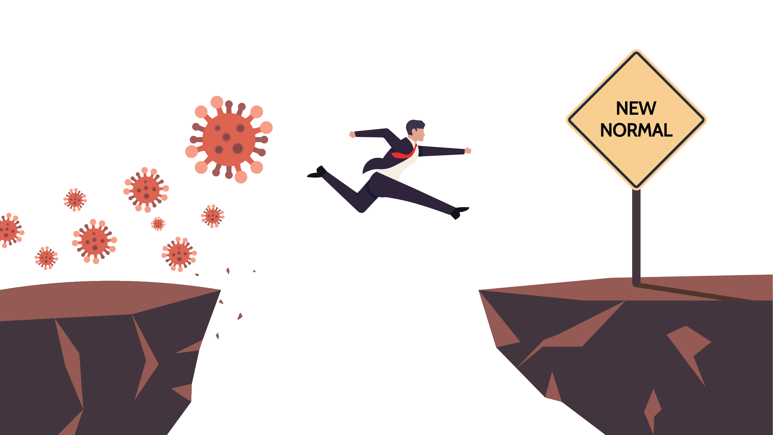 Illustration of a man fleeing from the virus